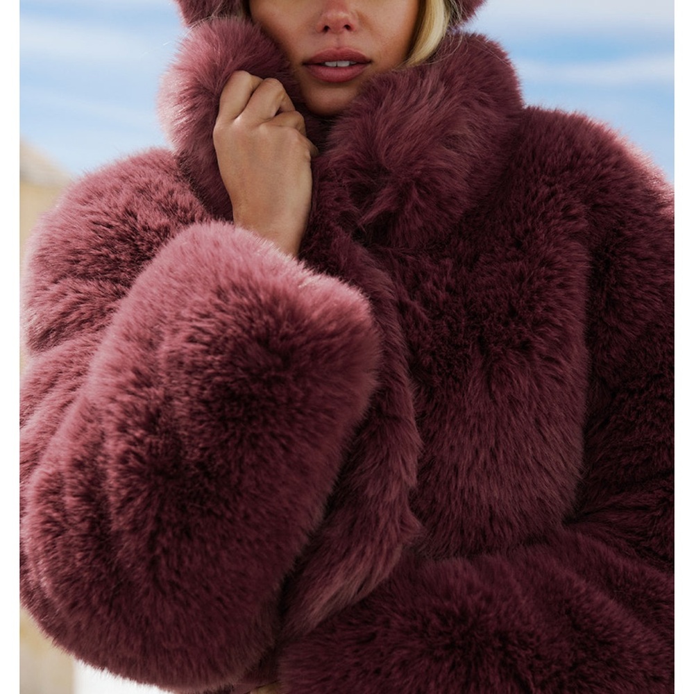 ALO Opulent faux fur coat Burgundy Truffle small S sold out limited edition colo